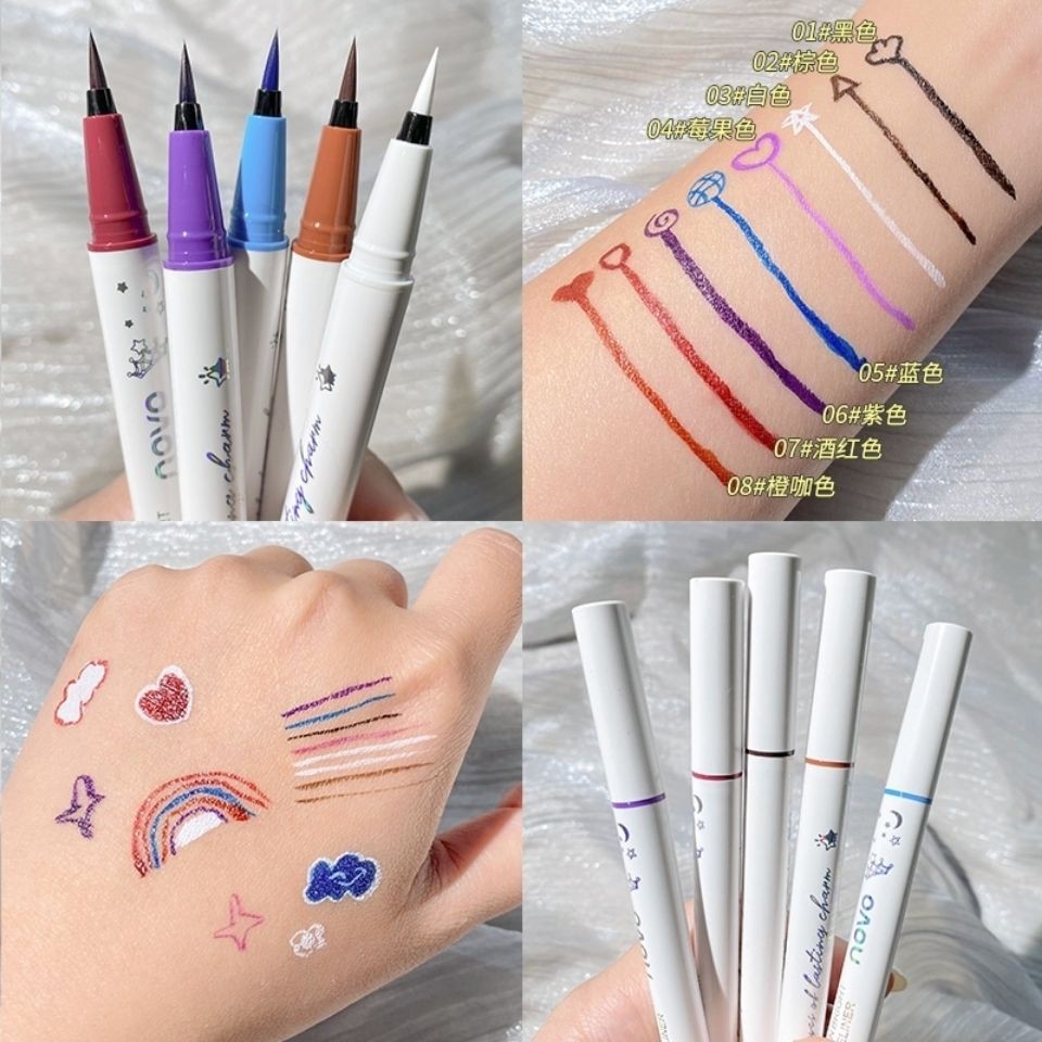 > NOVO Color Eyeliner Không thấm nước, mồ hôi Bút kẻ mắt dạng lỏng màu nâu và trắng lem, lâu trôi dành cho học sinh