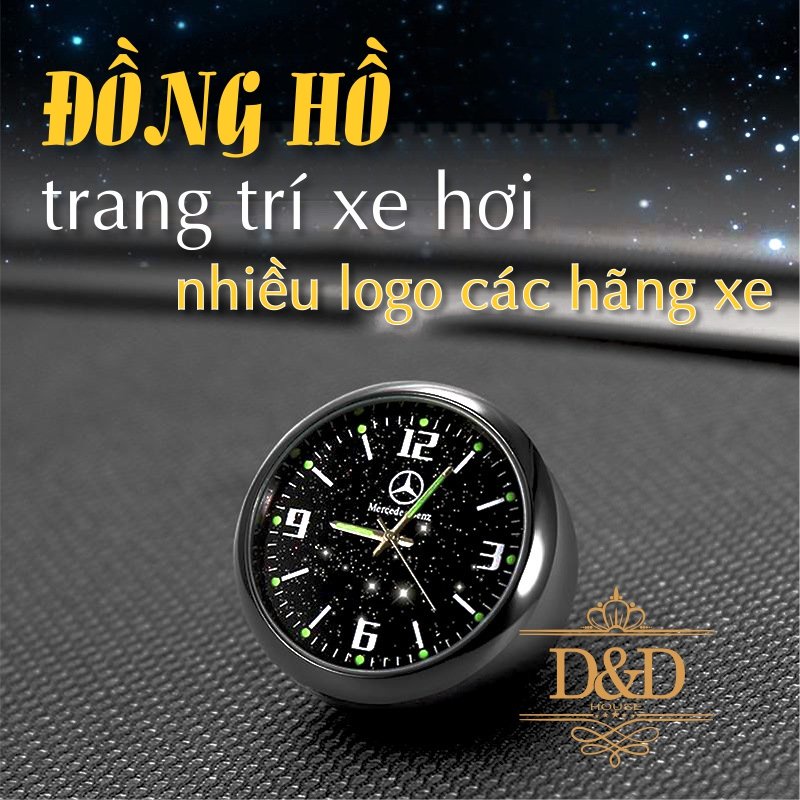 [Có Vinfast] Đồng hồ trang trí xe hơi nhiều logo xe (dán táp lô hoặc gắn cửa gió) - Tặng thêm 1 pin