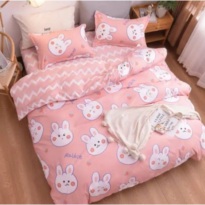 Đủ Bộ Chăn Ga Gối Mẫu THỎ DÂU - Chất Cotton Poly Nhập Siêu mềm mịn thoáng mát