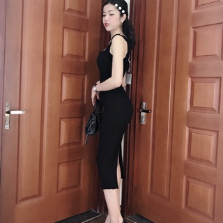 Váy nhúng đỏ + dây xanh