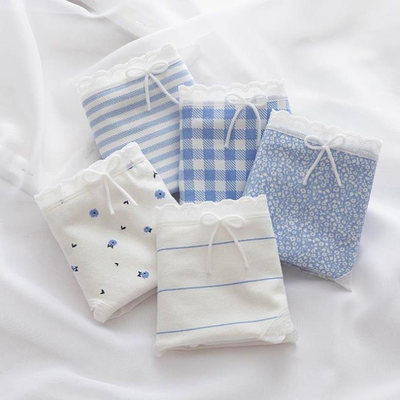 Quần Lót Nữ Cotton Dễ Thương Tông Xanh Cao Cấp Kháng Khuẩn Nhiều Họa Tiết Caro Kẻ Xinh Xắn 335