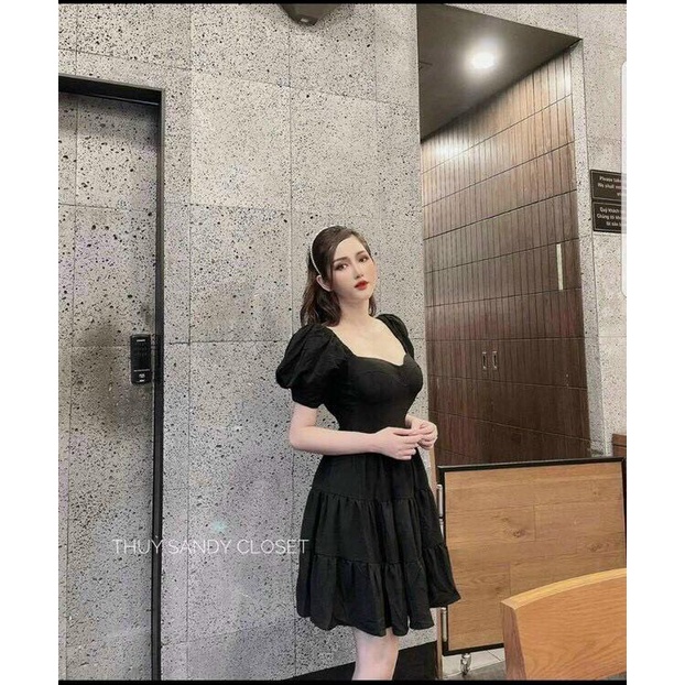 Đầm Nữ Dáng Xòe Xếp Tầng Nhún Hông Siêu Xinh
