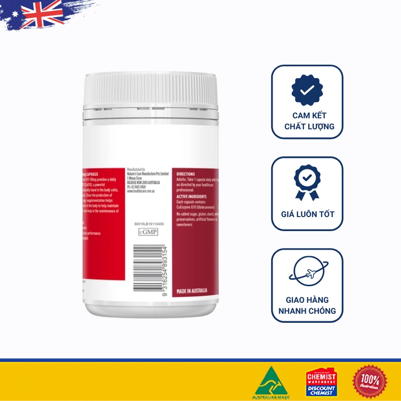 Viên uống bổ tim mạch của Úc Healthy Care CoQ10 150mg 100 viên (SP3)