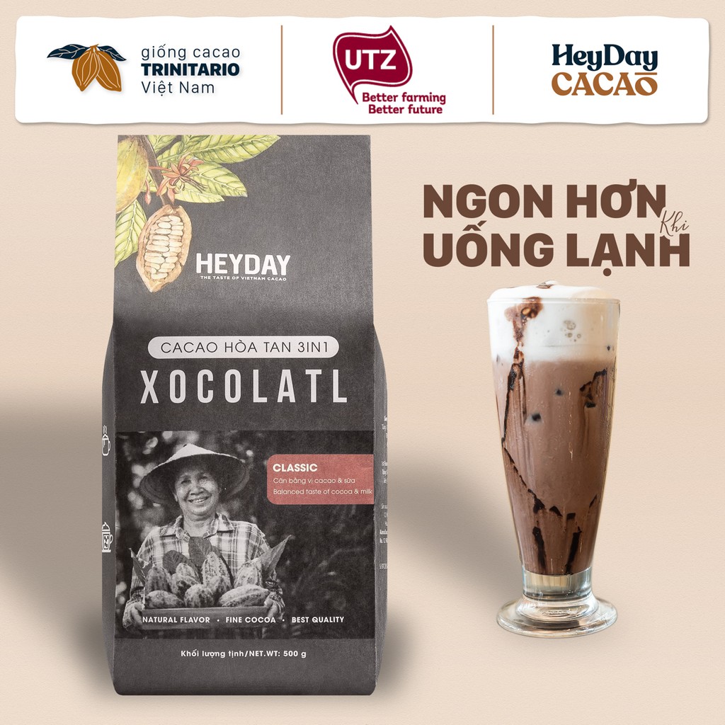 Bột cacao sữa gu đắng dịu HEYDAY Xocolatl Classic túi 500g