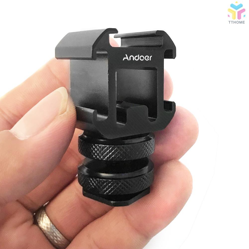 T&T Andoer 3 Cold Shoe Mount Adapter On-Camera Mount Adapter for Canon Nikon Sony DSLR Camera for LED Video Light Microp