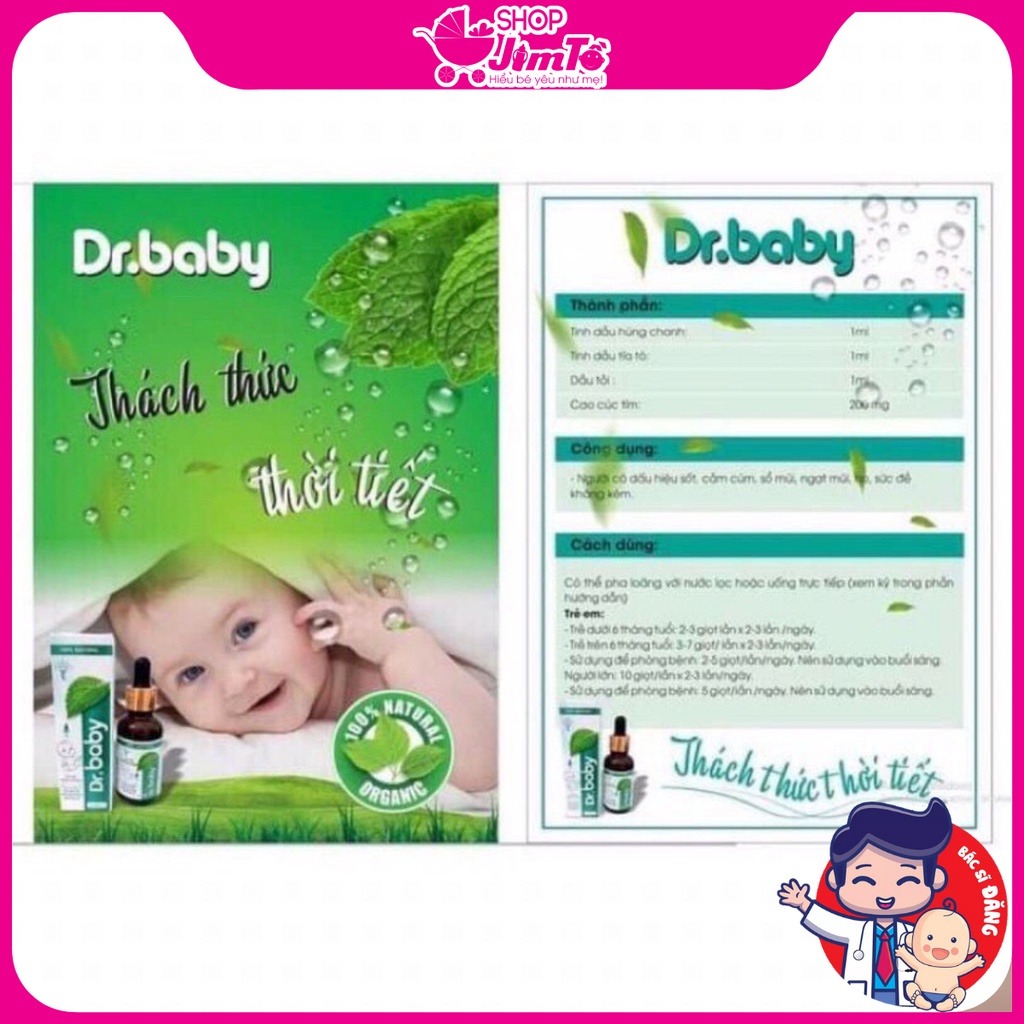 Tinh Dầu Húng Chanh Dr. Baby Giảm Ho, Đờm, Nghẹt Mũi, Tăng Đề Kháng Cho Bé Lọ 30ml