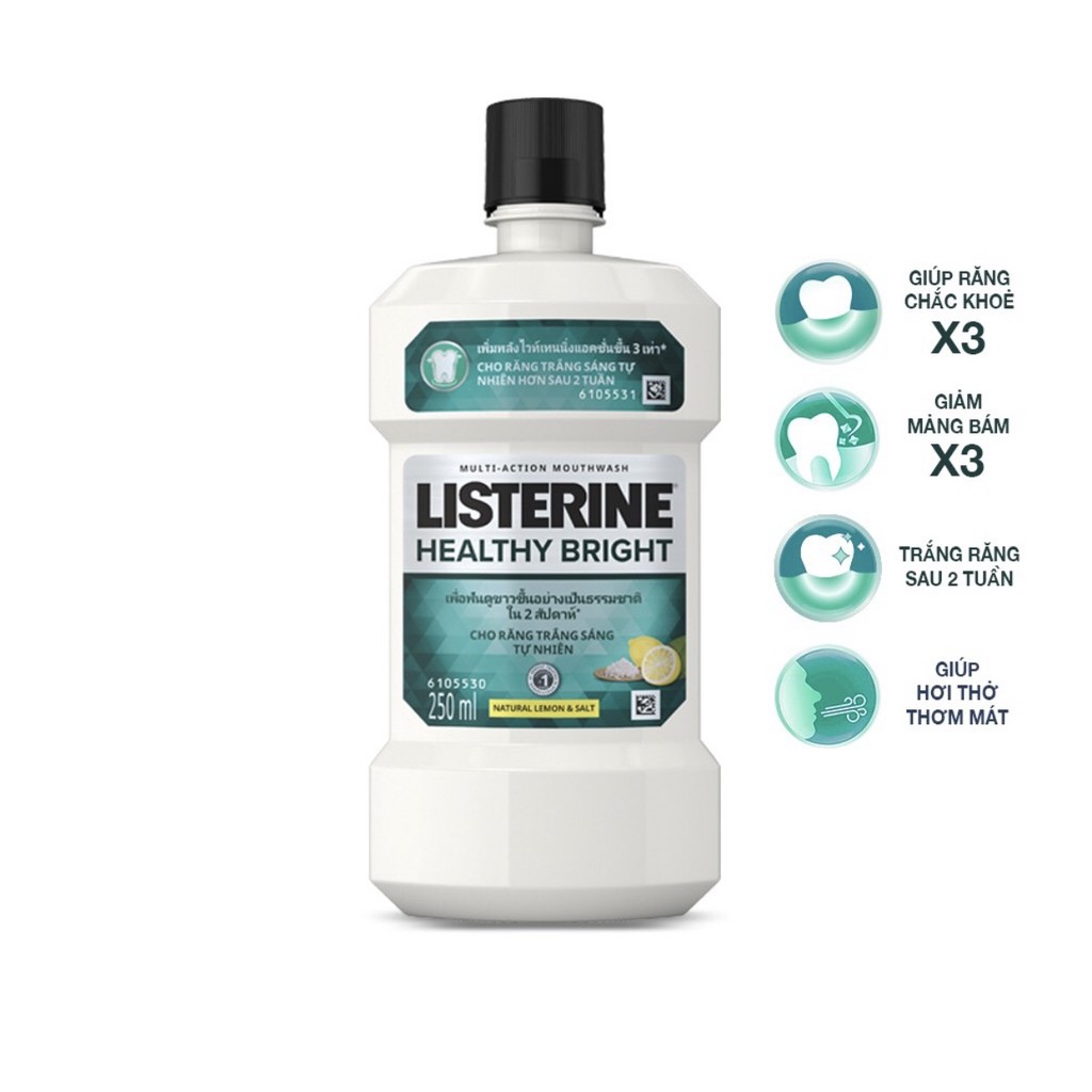 Nước Súc Miệng Listerine Giúp Răng Trắng Sáng 250ml Healthy Bright Multi-Action Mouthwash