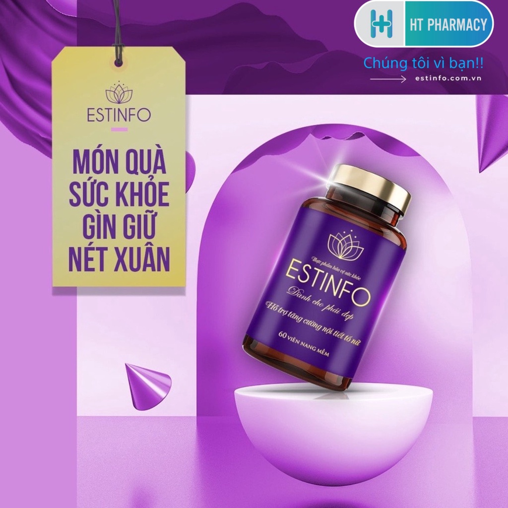 Viên Uống Tăng Cường Nội Tiết Nữ ESTINFO Giúp Cải Thiện Sinh Lý, Giảm Bốc Hỏa, Cáu Gắt, Làm Đẹp Da Lọ 60 Viên