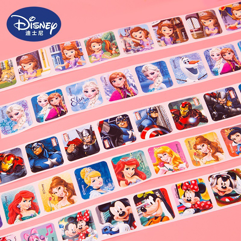 Cuộn 200 Sticker Khen Thưởng Cho Bé - Bộ Sưu Tập Hình Dán Siêu Nhân Spiderman Công Chúa Elsa Bé Cực Thích