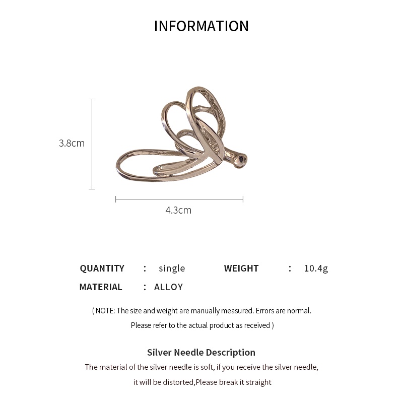 Khuyên tai DREJEW 3 dạng kẹp không xỏ khuyên bằng kim loại hình bướm phong cách thời trang Hàn Quốc