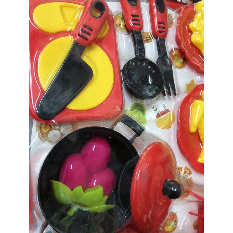 [Hàng mới về] Vỉ đồ chơi Nấu ăn đầy đủ Dụng cụ nấu nướng và Bàn tiệc