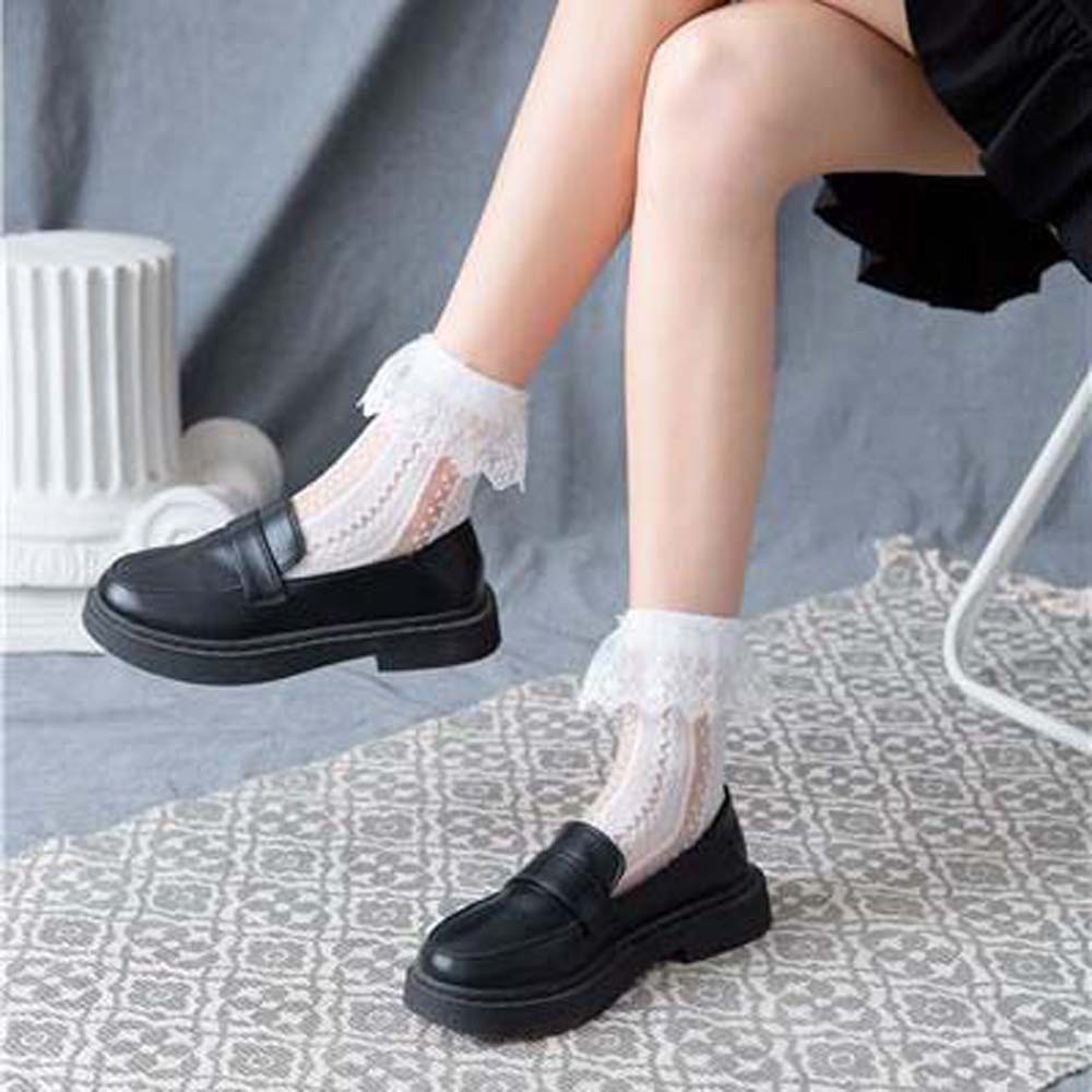 Vớ Cổ Trung Vải Lụa Phối Ren Họa Tiết Chấm Bi Nhiều Màu Sắc Phong Cách Nhật Bản Thời Trang Mùa Hè Cho Nữ