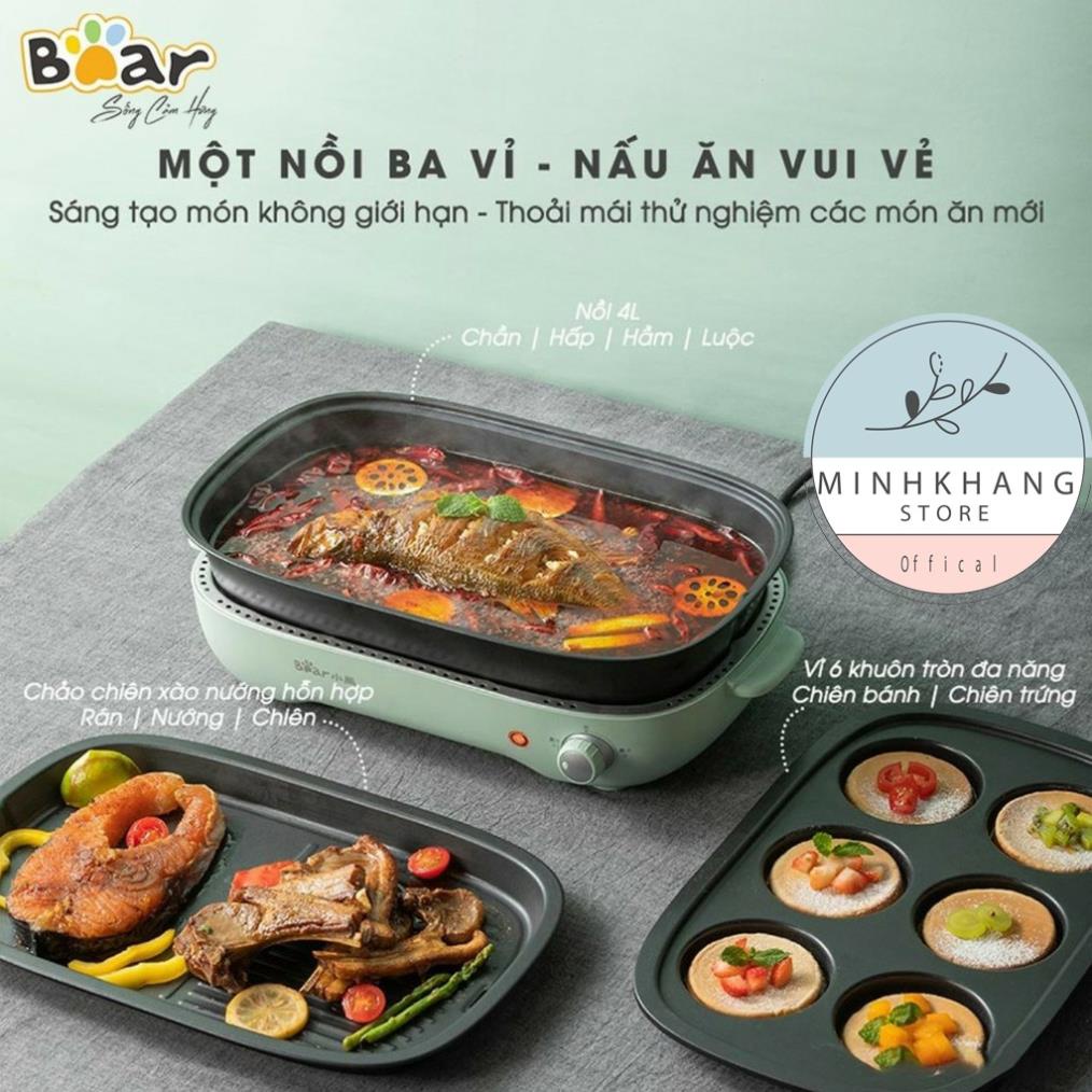 Nồi Lẩu Nướng 3 Khay Đa Năng Có Thể Tháo Rời BEAR DHG -C40D5 - Bếp Nướng Điện 3 Trong 1 - BH 12 Tháng