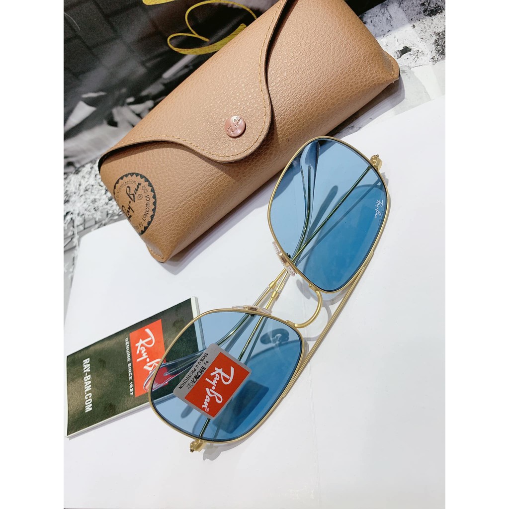 Kính mát Rayban RB3595 901380 mắt xanh, viền kim loại vàng ⚜️Hàng Authentic⚜️