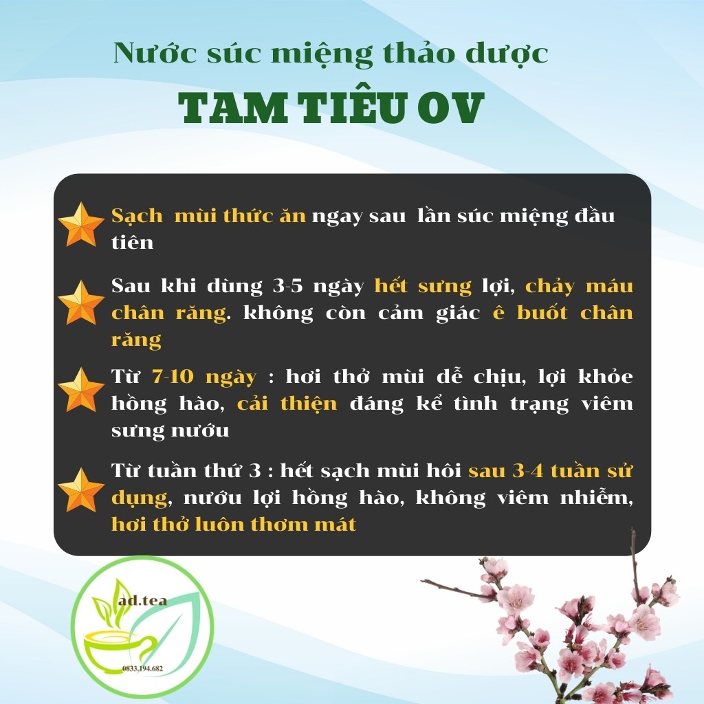 Nước Xúc Miệng Thảo Dược Tam Tiêu OV - Dứt Điểm Hôi Miệng, An Toàn Hiệu Quả - 140ml / ad.tea