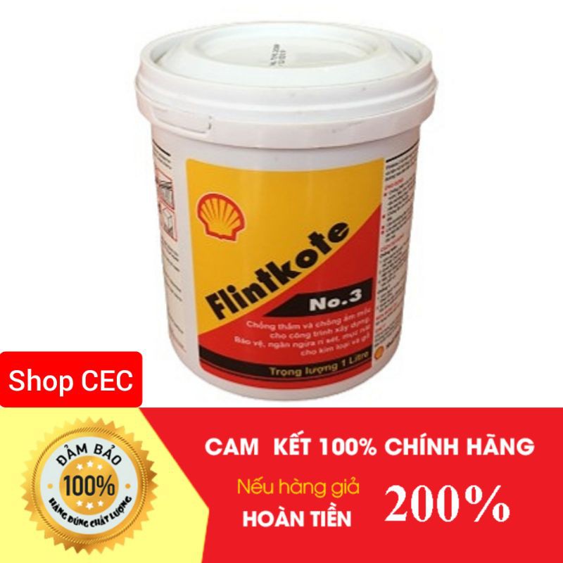 COMBO Sơn đen 1L Chống thấm Bể nước Bể cá Koi kèm chổi quét - Shell Flintkote Thái Lan [CEC Store]