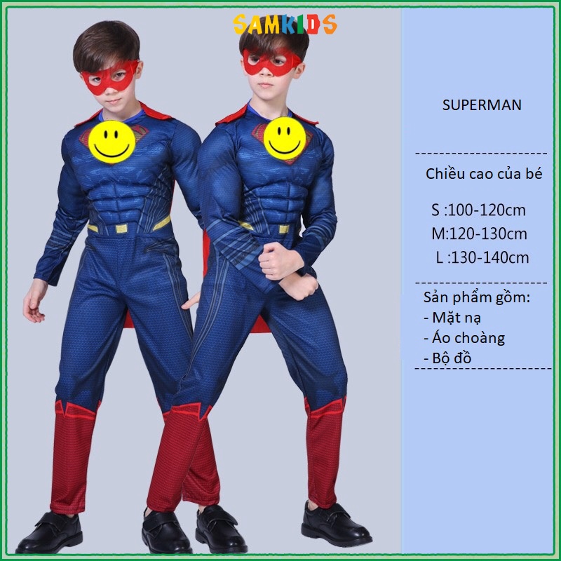 Siêu nhân hóa trang cho bé trai bộ quần áo trẻ em super man đồ chơi hóa trang halloween độn bông COS2107