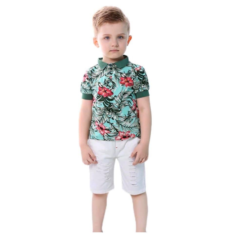 Set bộ bé trai công tử ÁO POLO QUẦN LỬNG kèm Belt