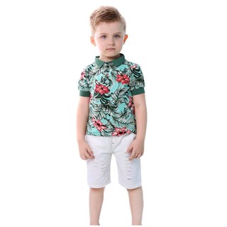Set bộ bé trai công tử áo polo quần lửng kèm belt