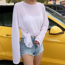 Áo thun IELGY tay dài dáng rộng xẻ tà thời trang mùa hè cho nữ