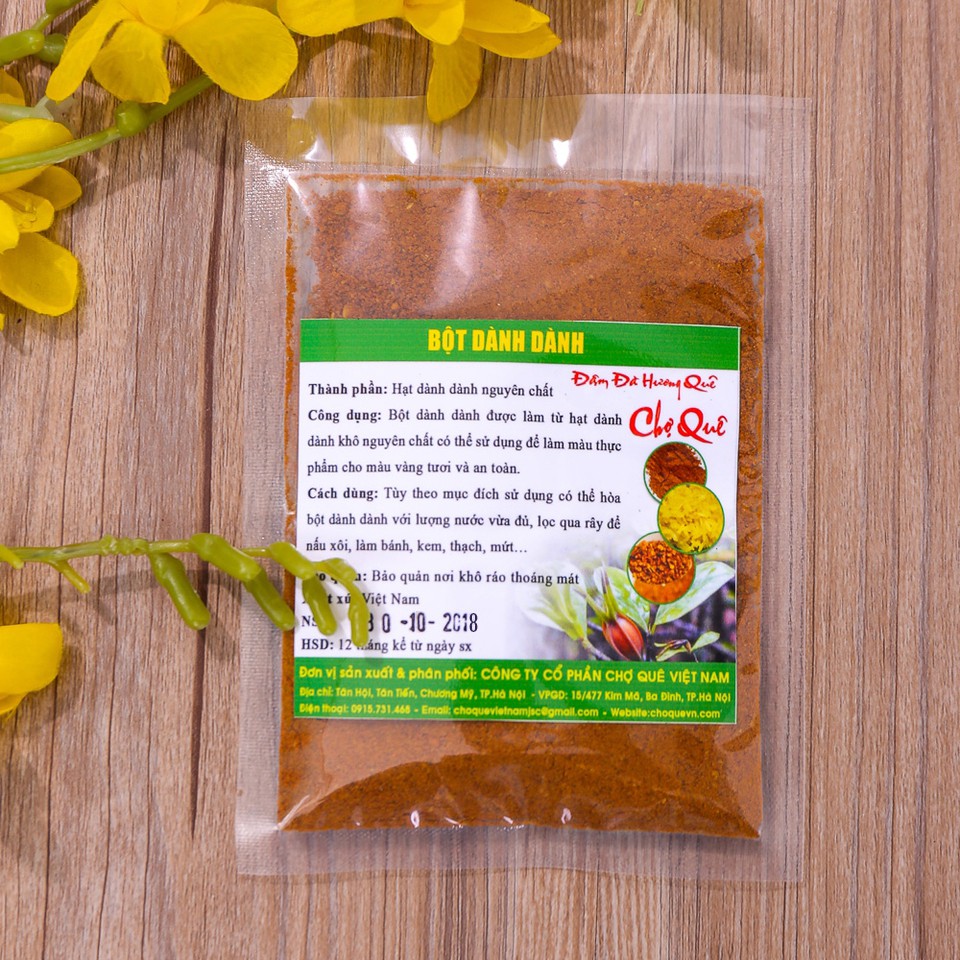 Combo 3 gói 100g bột dành dành khô mịn 100% nguyên chất từ quả dành dành dùng tạo màu thực phẩm bánh kẹo, xôi, thạch