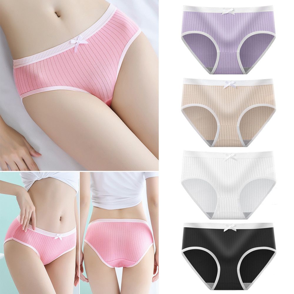 Quần lót cotton lưng vừa màu trơn đính nơ thời trang cho nữ