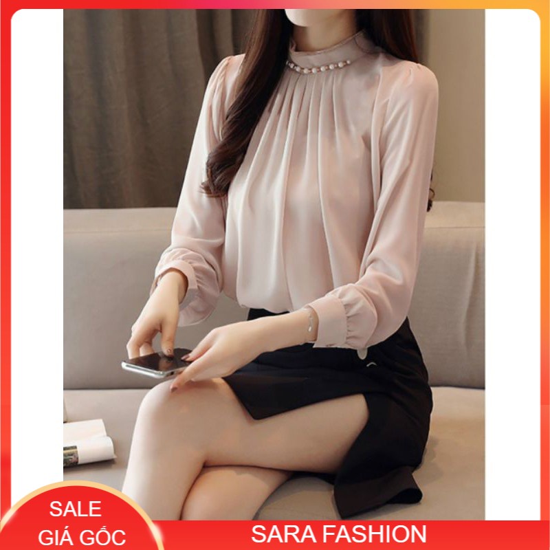 ÁO SƠ MI CỔ ĐÍNH HẠT XẾP LY CAO CẤP VN