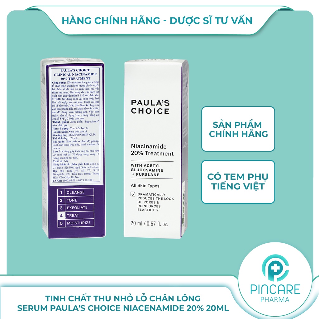 Tinh chất se khít lỗ chân lông Paula's Choice Clinical Niacinamide 20% Treatment 20ml -Hàng chính hãng-Nhà thuốc Pincare