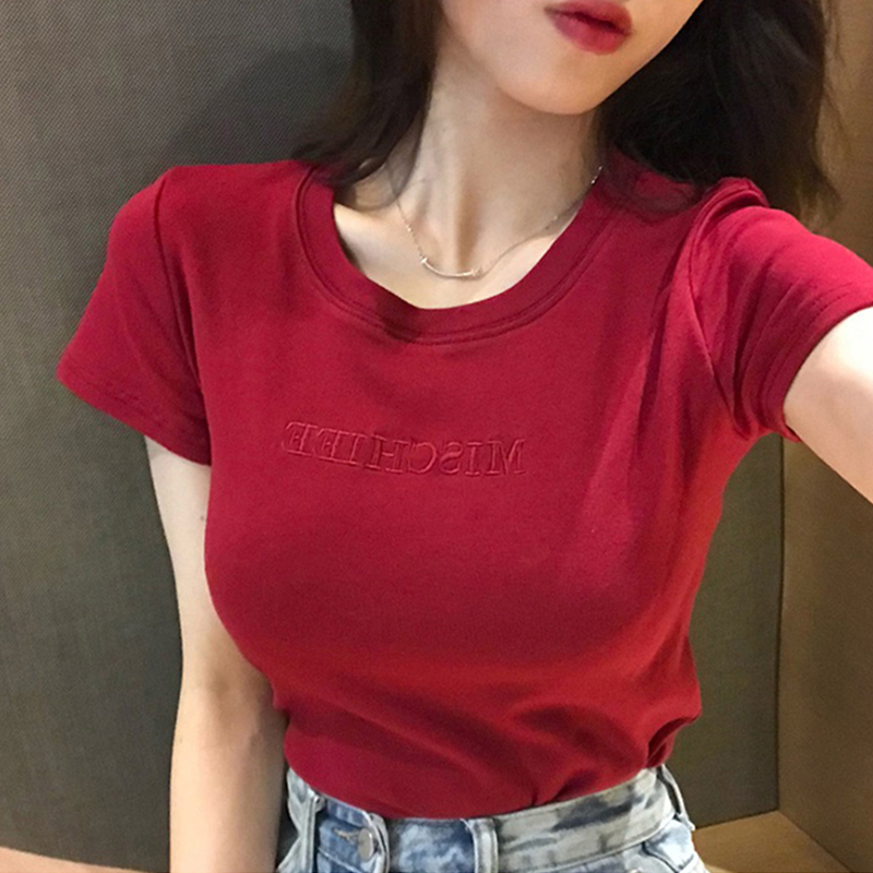 Áo tay ngắn cổ tròn phong cách Hàn cho nữ