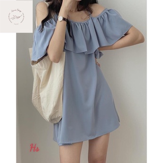 Đầm 2 dây trễ vai ngực bèo q017