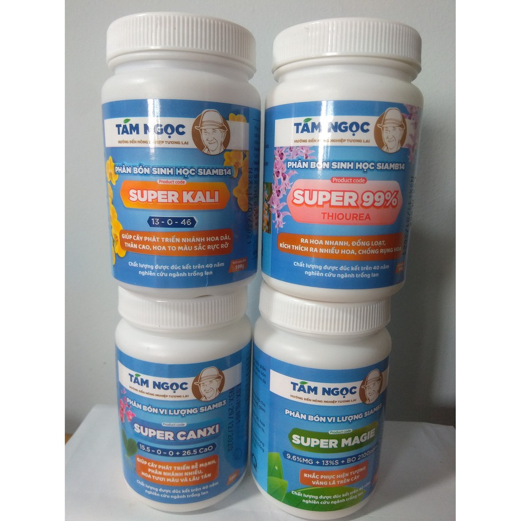 Bộ 4 loại super của thầy TÁM NGỌC - CANXI + KALI + MAGIE + Super 99% - chai 100 gram