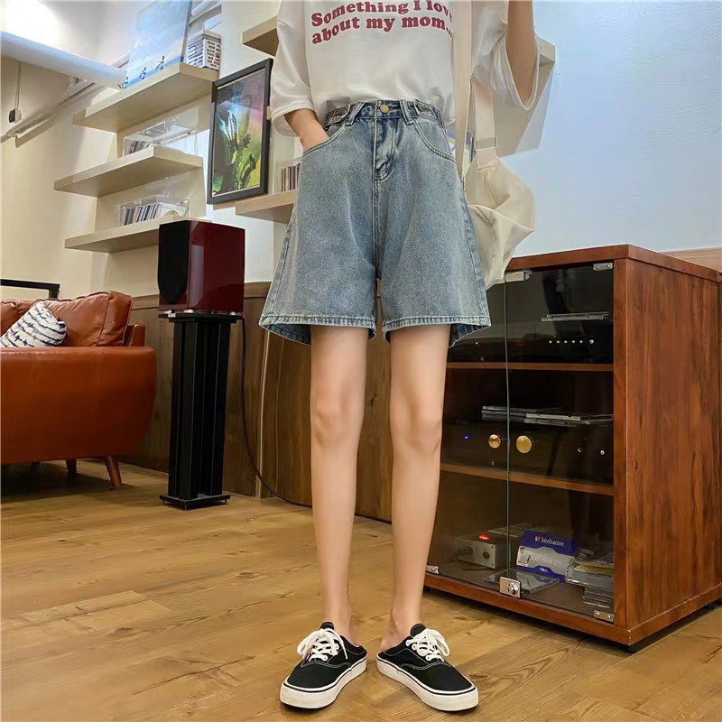 Quần short jean nữ ống rộng LylyshopUnisex có cúc eo, quần sooc đùi chất bò mềm mịn kiểu ống rộng suông nhiều mẫu