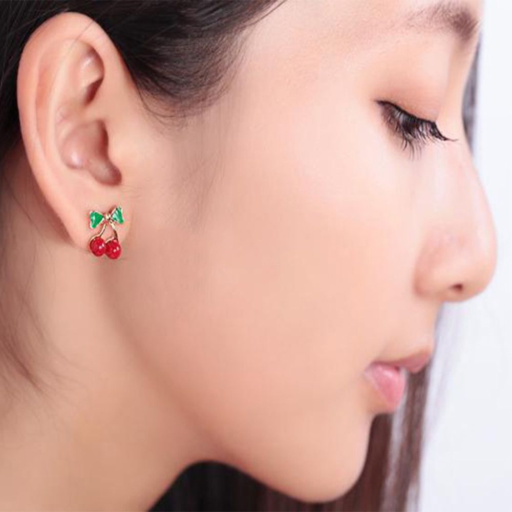 Khuyên Tai Hình Quả Cherry Đính Nơ Xinh Xắn Dành Cho Nữ