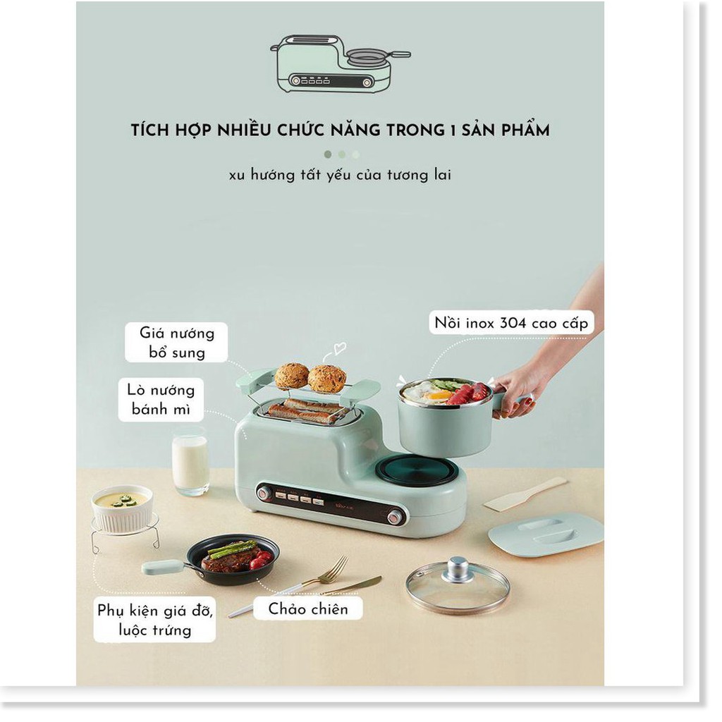 Signal💖  Máy nướng bánh mỳ ăn sáng kèm nồi nấu và chảo chiên Bear DSL-A02H3