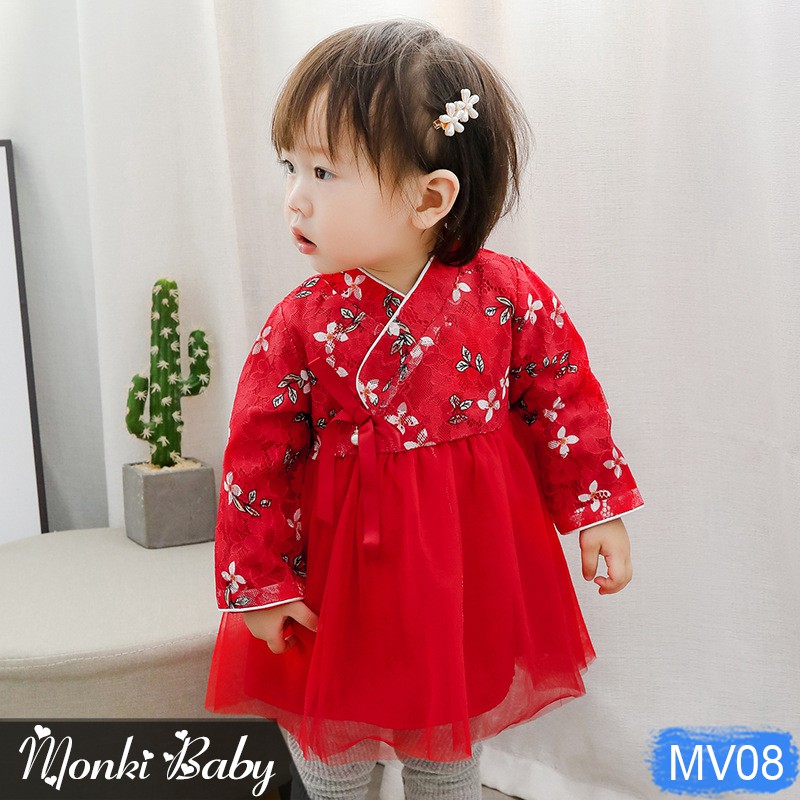 SALE TẾT - Đầm Hanbok cách điệu đỏ IDEA xinh xắn cho bé gái, size nhỏ từ 7kg, chất đẹp dày dặn, màu tươi sáng | MV08