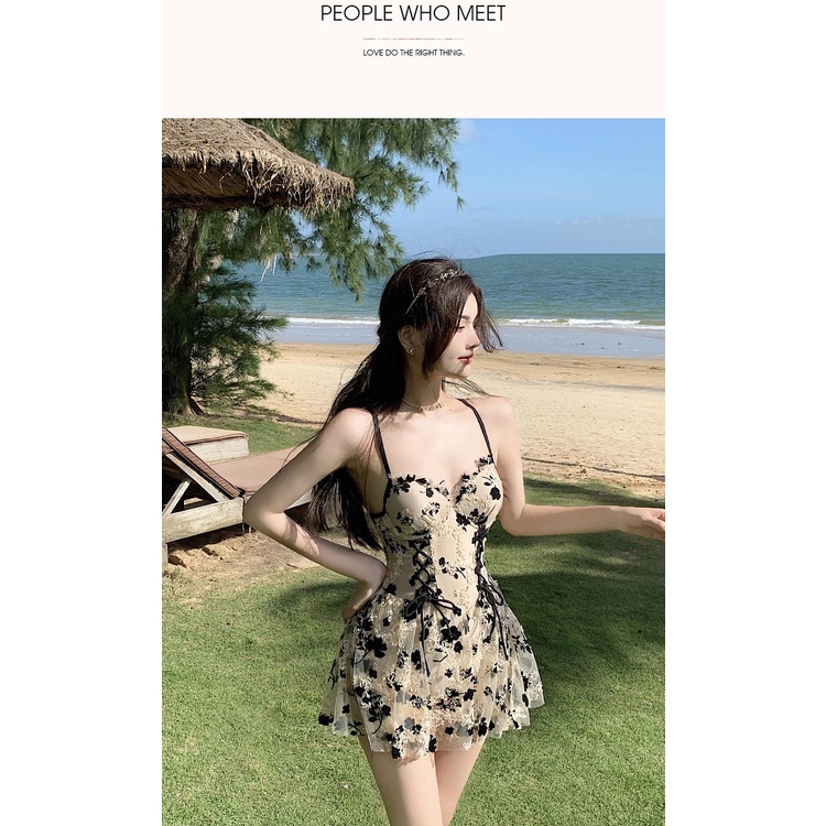 Bộ Đồ Bơi Dây Rút Họa Tiết Hoa Phong Cách Retro Quyến Rũ Cho Nữ