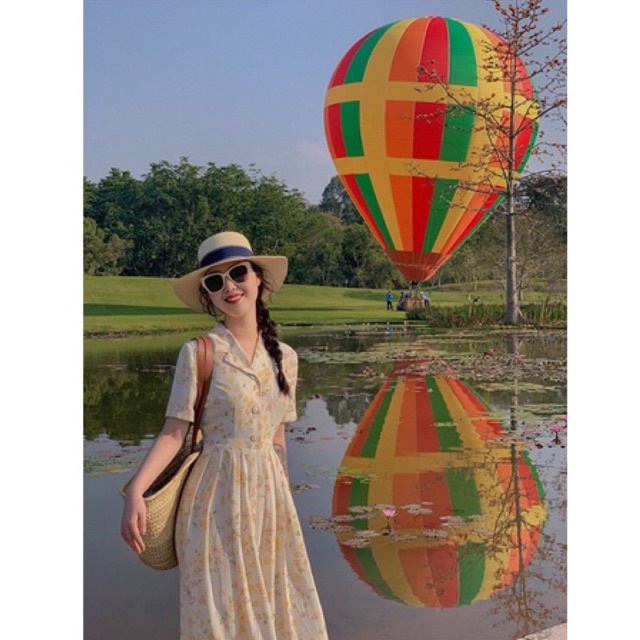 Đầm Hoa Vàng Cổ Vest Nàng Thơ
