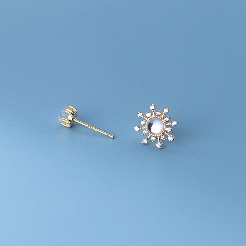 Bông tai bạc đá Moonstone nhân tạo hình hoa tuyết, bông tai bạc nữ Blackmeo