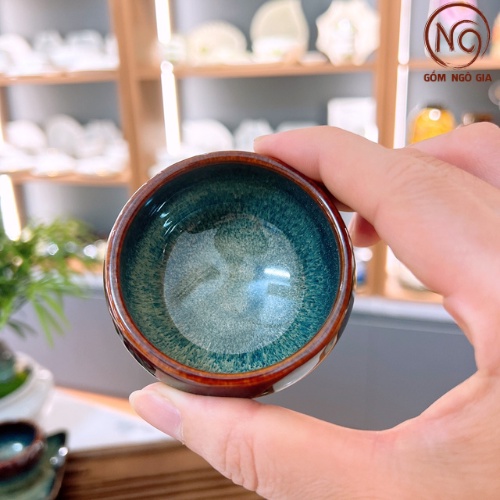 Bộ ấm trà đạo Vuông Eo Thiên Mục  Men Hỏa Biến, Bộ ấm chén gốm sứ Bát Tràng Gốm Ngô Gia TTG01