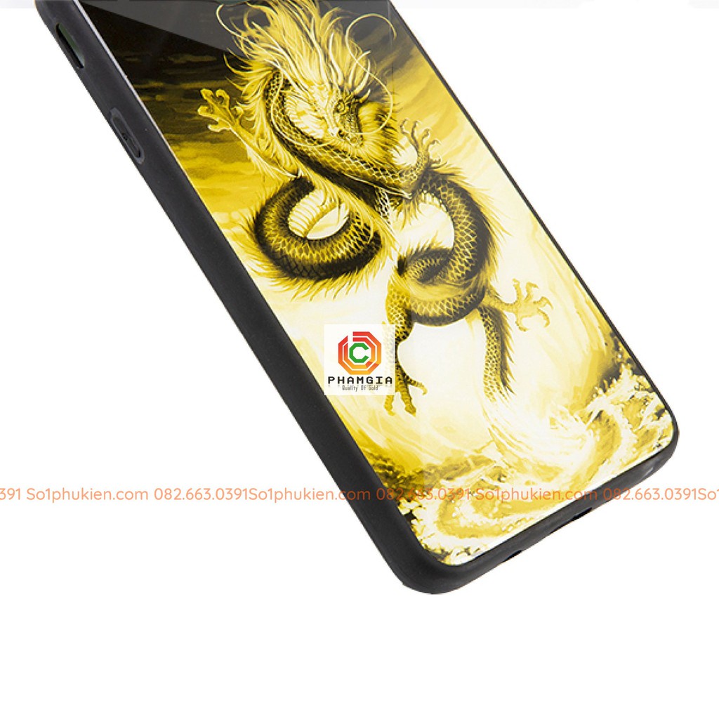 Ốp lưng OPPO A3S / A7 / F9 / A5S / A12 hình rồng vàng kính cường lực 9H chống trầy