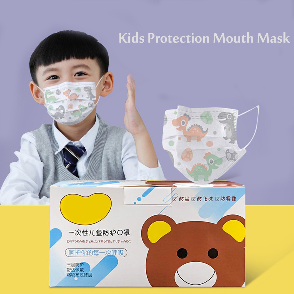 Set 50/20 Khẩu Trang 3 Lớp Chống Bụi Sử Dụng Một Lần In Hoạ Tiết Khủng Long Cho Bé