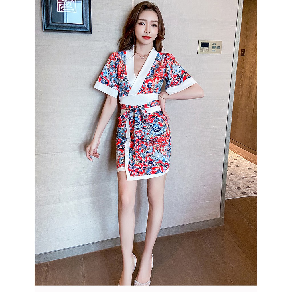 Đầm Kimono Cổ Chữ V Màu Sắc Quyến Rũ Cho Nữ