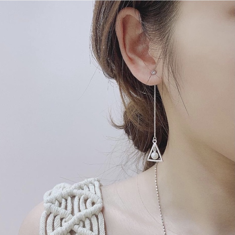 Bông tai nữ Bạc ta dáng dài sang chảnh - Khuyên ti nữ bạc ta - Vàng Bạc Khải Khải