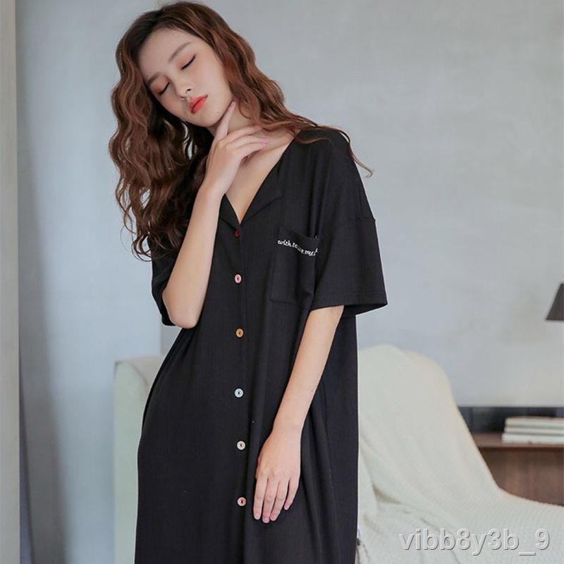 pyjama nữ phong cách sinh viên hàn quốc in gió băng lụa ren áo sơ mi dài giữa cardigan mỏng ngủ aL