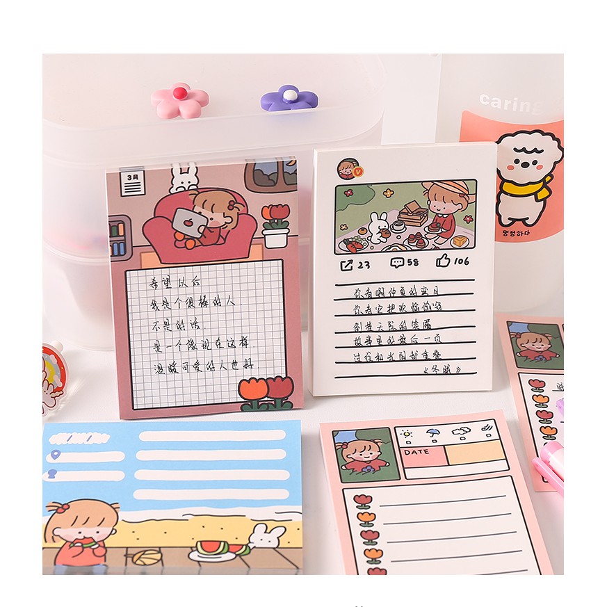 Tập giấy note 50 tờ ghi chú bé gái dễ thương Bunny Girl Memo Pad