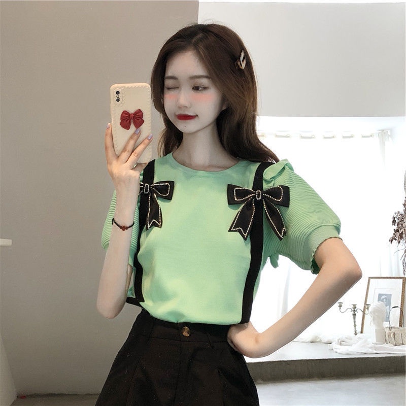 Áo Thun Tay Ngắn Hở Vai Dáng Ôm Phối Nơ Phong Cách Phương Tây Dành Cho Nữ  tao bao