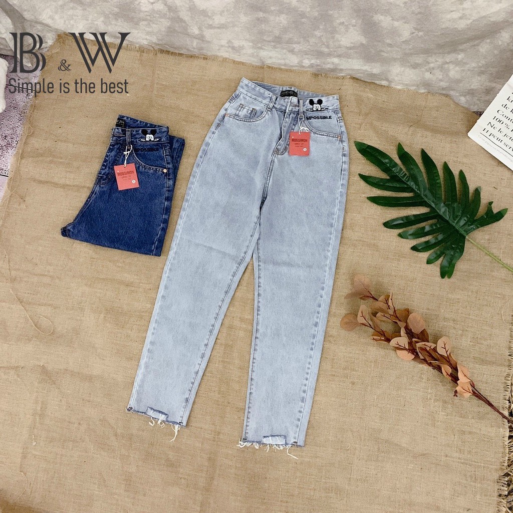 Quần baggy jean nữ cao cấp lưng cao thêu mickey - HÌNH CHỤP THẬT
