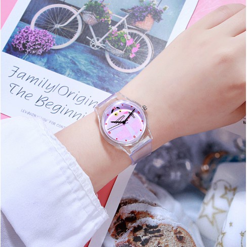 Đồng Hồ Nữ Dây Trong Suốt Mặt Chú Báo Dễ Thương D348 Thời Trang Siêu Đẹp - Hazo