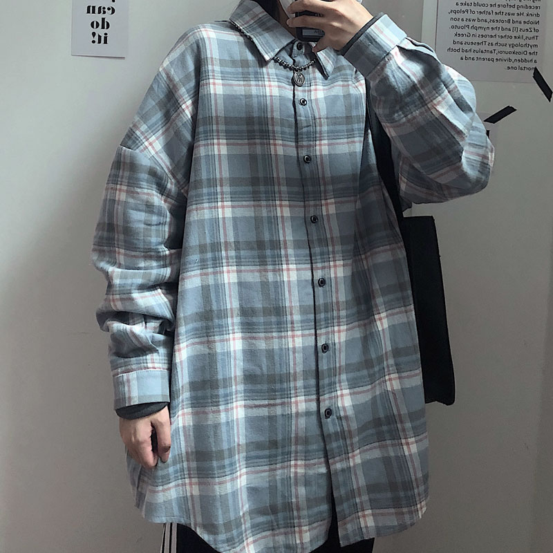 Áo Sơ Mi Tay Dài Dáng Rộng Sọc Ca Rô Thời Trang Hàn Quốc 2289A Cho Nam Nữ