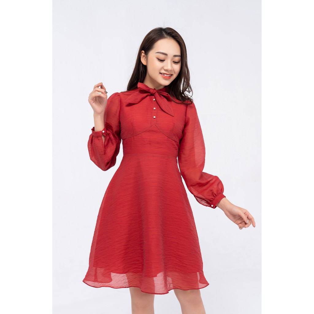 Đầm tơ cổ nơ YODY vải lụa siêu xinh-VDN4098 | BigBuy360 - bigbuy360.vn